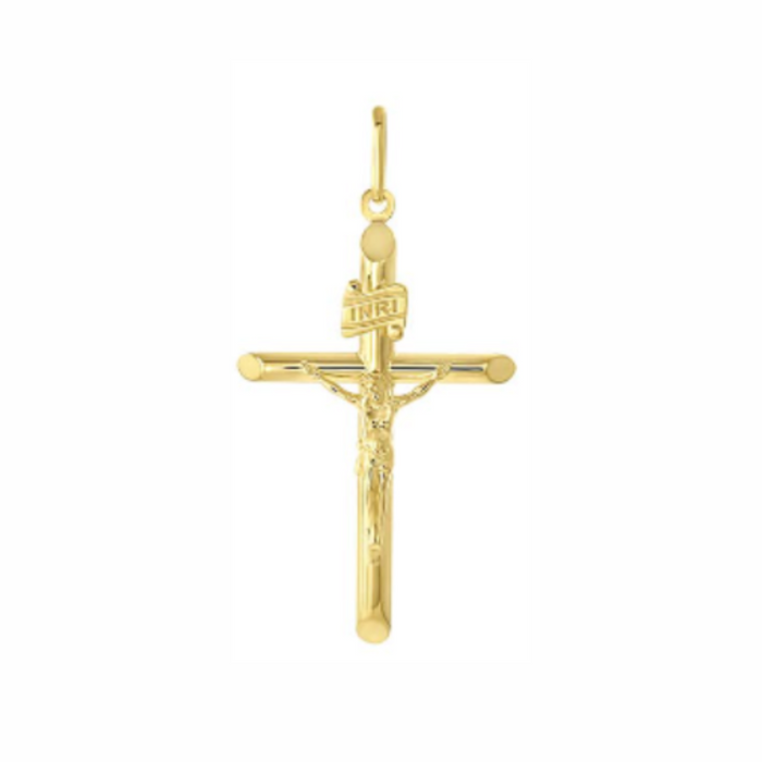 14k Gold 1" Large Cross with Crucifix Pendant