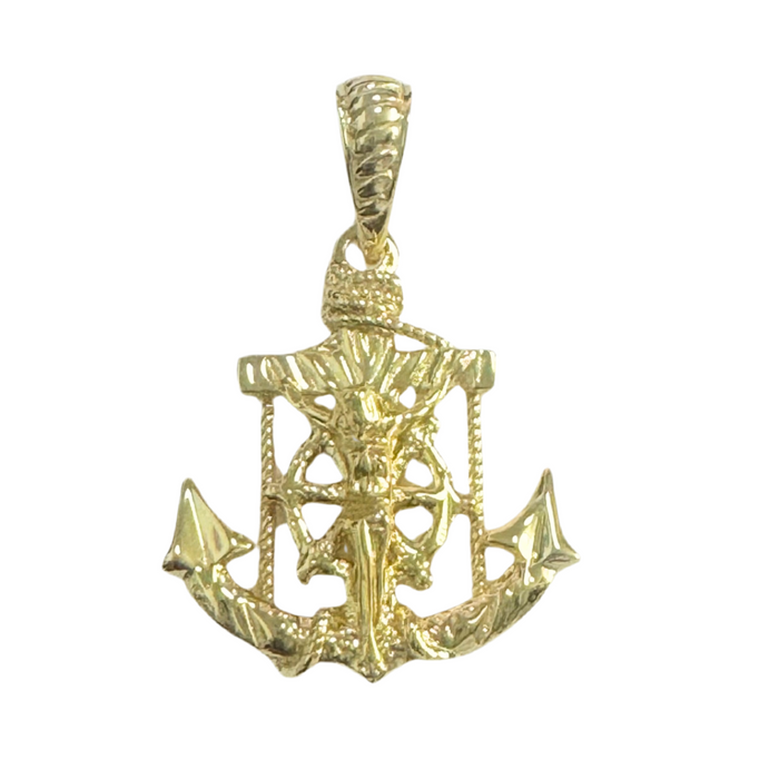 14k Gold Anchor with Crucifix Pendant 1.25"