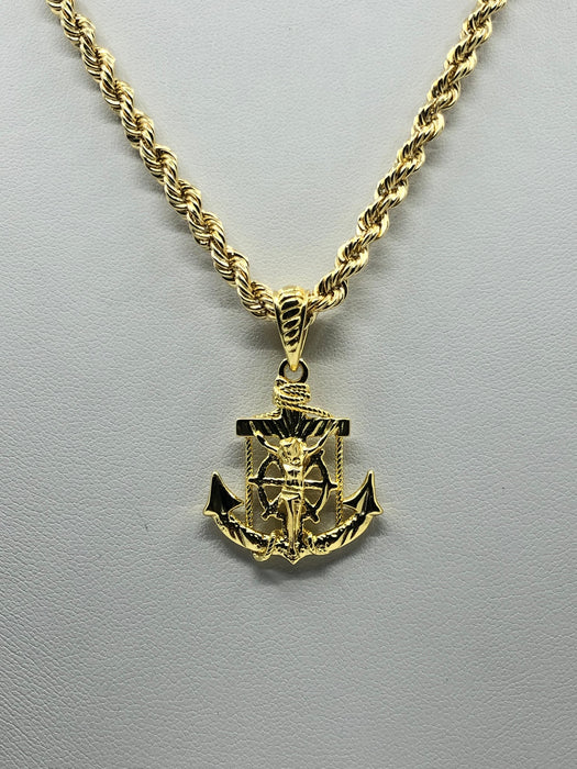 14k Gold Anchor with Crucifix Pendant 1.25"