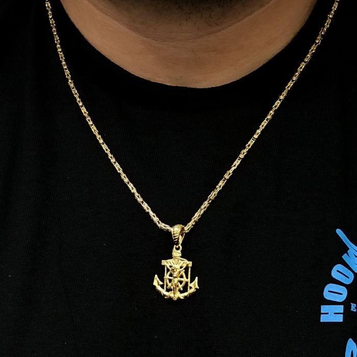 14k Gold Anchor with Crucifix Pendant 1.25"