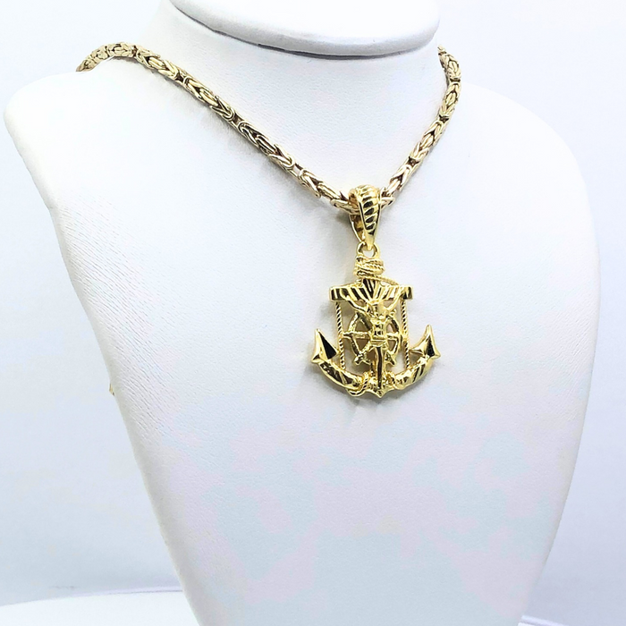 14k Gold Anchor with Crucifix Pendant 1.25"