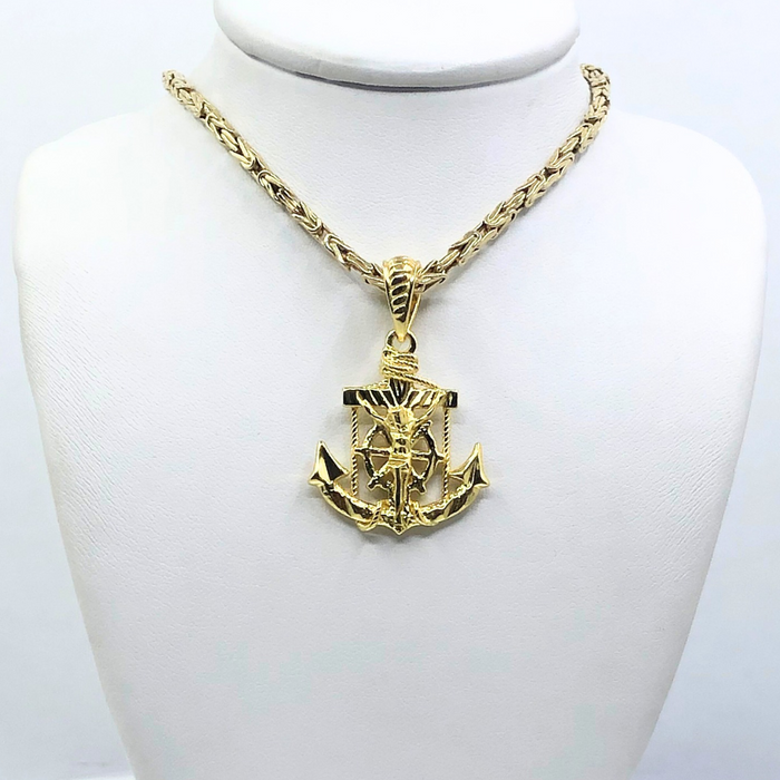 14k Gold Anchor with Crucifix Pendant 1.25"